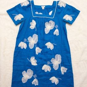 J.Crew blue floral linen embroidered summer dress